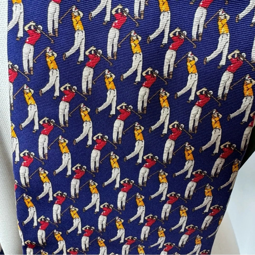 Lauren Ralph‎ Lauren Deadstock NWT Men's Silk Golf Tie Blue Red Yellow - Picture 2 of 8